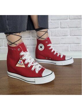 ⭐Converse Chuck Wedge Platform Crochet Laces Hi Sz 10.5 Womens shoes Red A12569C